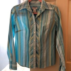 ANN TAYLOR LOFT SIZE 0 BLUE & GREEN BLOUSE